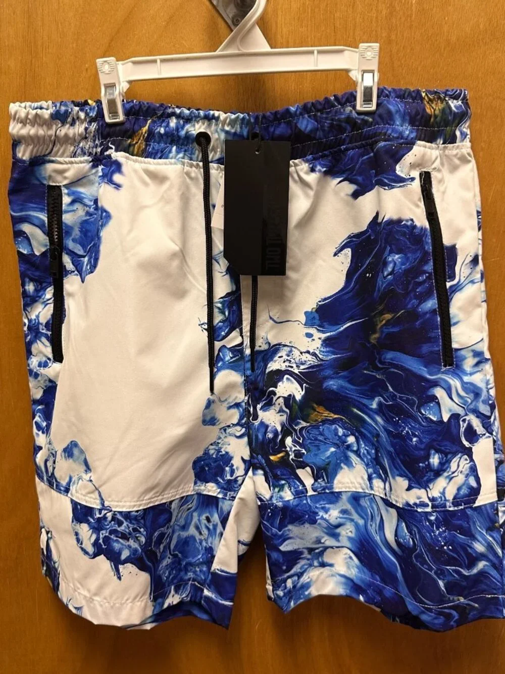 Two Thr33 Originals Swim Shorts Large Blue White Abstract Liquid Print New